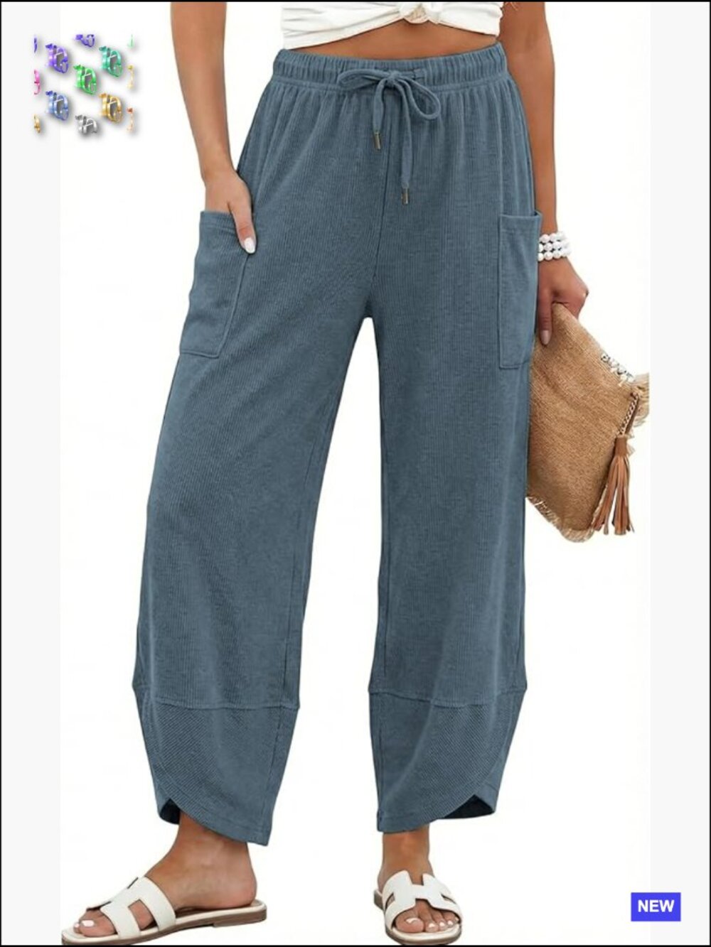 Wide Leg Palazzo Harem Pants Elastic Waist Baggy Pockets Y2K Chic